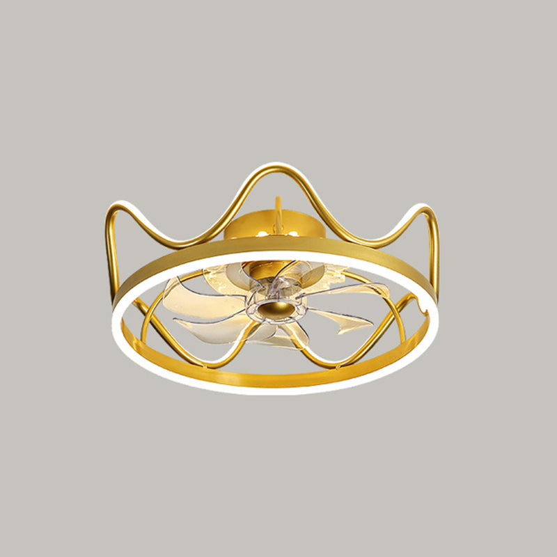 Minimalist Halo Ring LED Semi Flush Light Acrylic Bedroom Remote Control Ceiling Fan Light with 7 Blades Gold Remote Crown Clearhalo 'Ceiling Fans with Lights' 'Ceiling Fans' 'Modern Ceiling Fans' 'Modern' Lighting' 2477795