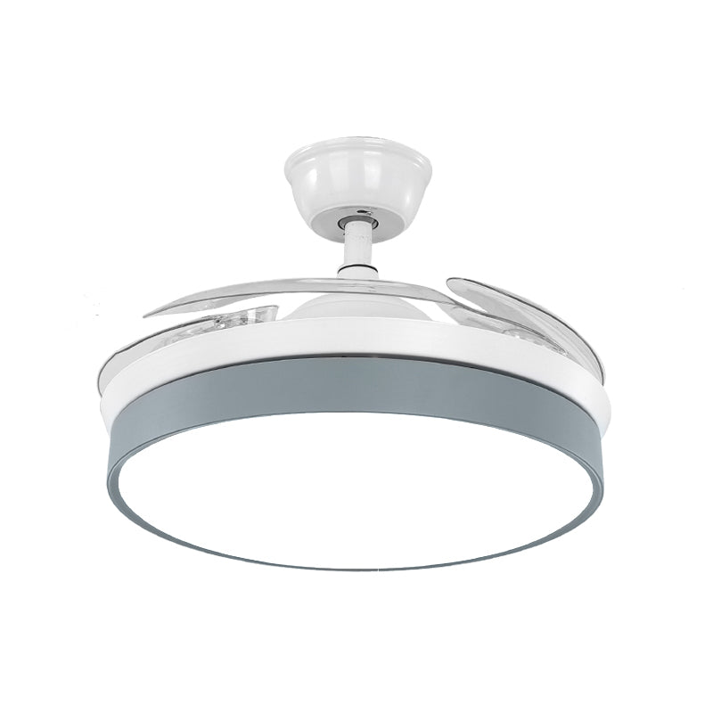 42" Wide Round LED Pendant Fan Light Nordic Style Acrylic Bedroom Semi Flush Ceiling Light with Remote, 3-Blade Gray-White Remote Clearhalo 'Ceiling Fans with Lights' 'Ceiling Fans' 'Kids Ceiling Fans' 'Kids' Lighting' 2477807