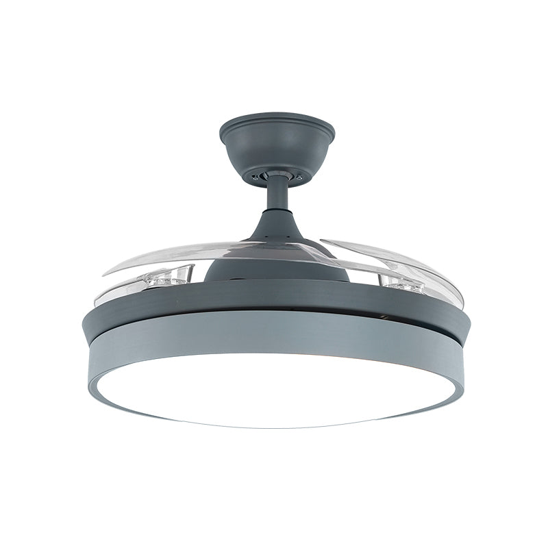42" Wide Round LED Pendant Fan Light Nordic Style Acrylic Bedroom Semi Flush Ceiling Light with Remote, 3-Blade Smoke Gray Remote Clearhalo 'Ceiling Fans with Lights' 'Ceiling Fans' 'Kids Ceiling Fans' 'Kids' Lighting' 2477808
