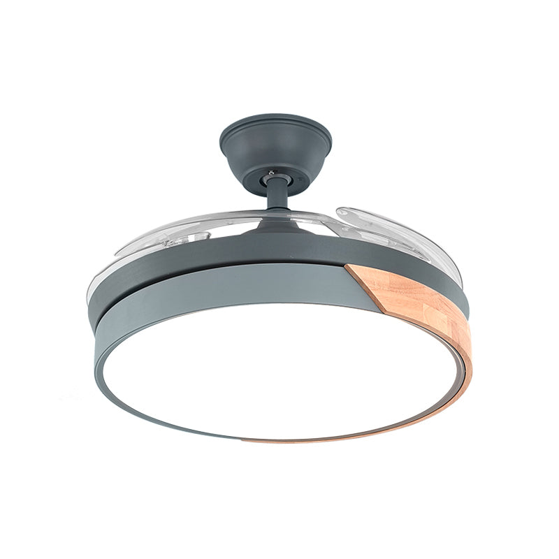 42" Wide Round LED Pendant Fan Light Nordic Style Acrylic Bedroom Semi Flush Ceiling Light with Remote, 3-Blade Gray-Yellow Remote Clearhalo 'Ceiling Fans with Lights' 'Ceiling Fans' 'Kids Ceiling Fans' 'Kids' Lighting' 2477810