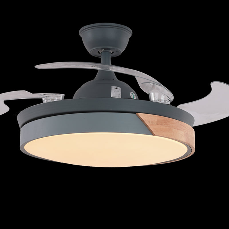 42" Wide Round LED Pendant Fan Light Nordic Style Acrylic Bedroom Semi Flush Ceiling Light with Remote, 3-Blade Clearhalo 'Ceiling Fans with Lights' 'Ceiling Fans' 'Kids Ceiling Fans' 'Kids' Lighting' 2477811