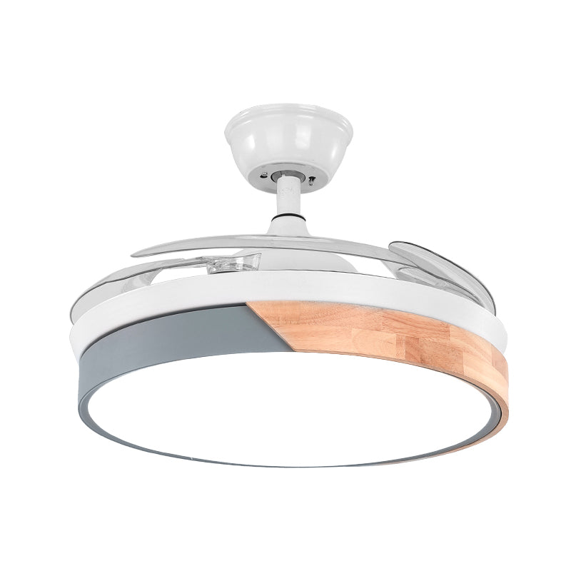 42" Wide Round LED Pendant Fan Light Nordic Style Acrylic Bedroom Semi Flush Ceiling Light with Remote, 3-Blade Yellow-White Remote Clearhalo 'Ceiling Fans with Lights' 'Ceiling Fans' 'Kids Ceiling Fans' 'Kids' Lighting' 2477812