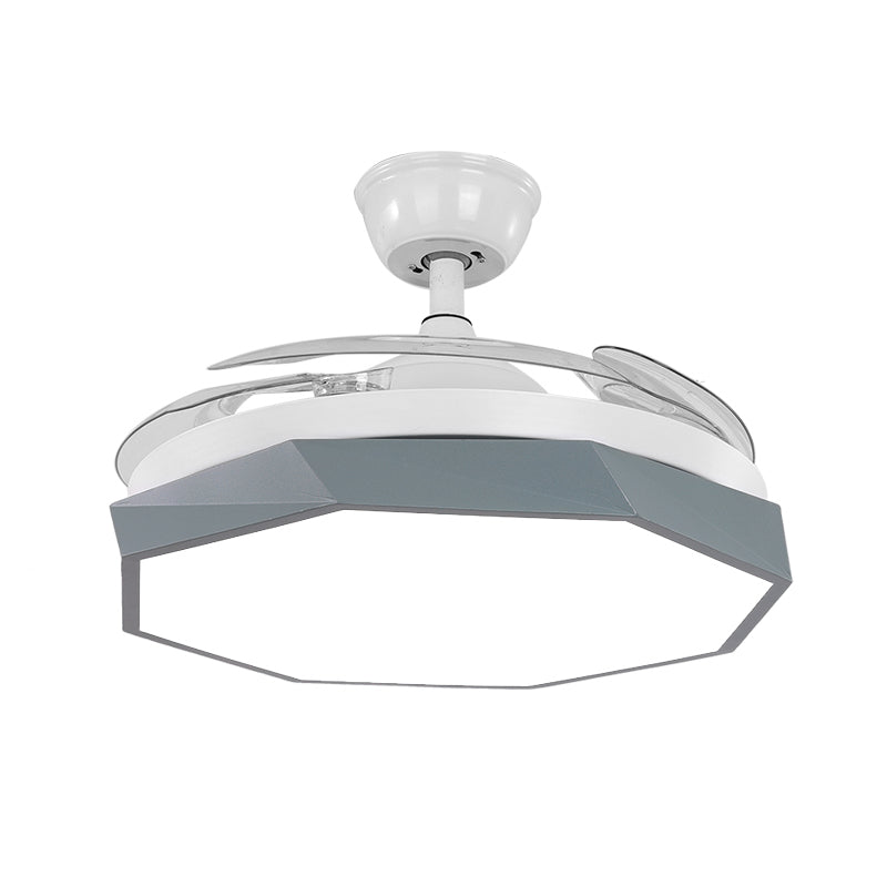 42" Wide Round LED Pendant Fan Light Nordic Style Acrylic Bedroom Semi Flush Ceiling Light with Remote, 3-Blade White-Gray Remote Clearhalo 'Ceiling Fans with Lights' 'Ceiling Fans' 'Kids Ceiling Fans' 'Kids' Lighting' 2477816