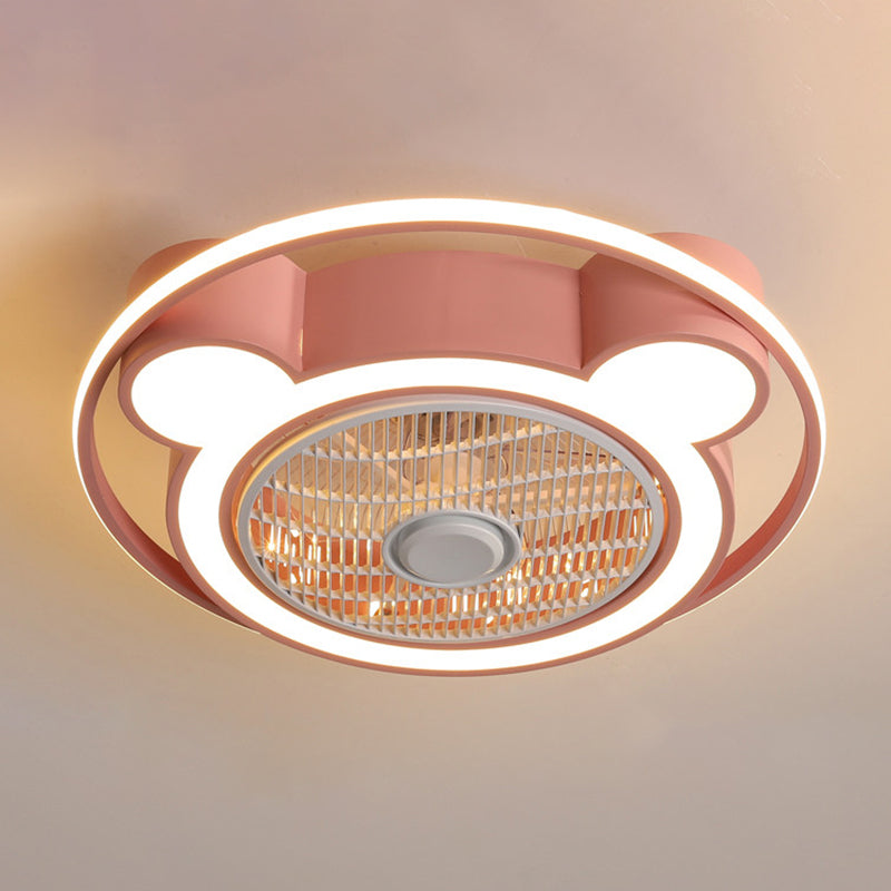5-Blade Cartoon Bear Ceiling Fan Lighting Acrylic Child Room 21.5" W LED Semi Flush Lamp with Metal Ring, Remote Control Clearhalo 'Ceiling Fans with Lights' 'Ceiling Fans' 'Kids Ceiling Fans' 'Kids' Lighting' 2477817