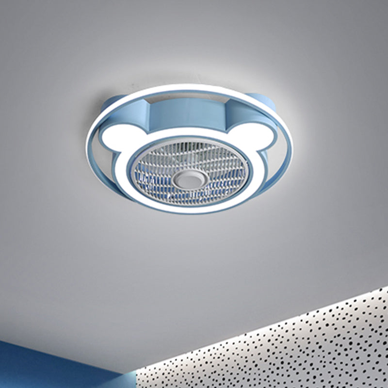 5-Blade Cartoon Bear Ceiling Fan Lighting Acrylic Child Room 21.5" W LED Semi Flush Lamp with Metal Ring, Remote Control Clearhalo 'Ceiling Fans with Lights' 'Ceiling Fans' 'Kids Ceiling Fans' 'Kids' Lighting' 2477822