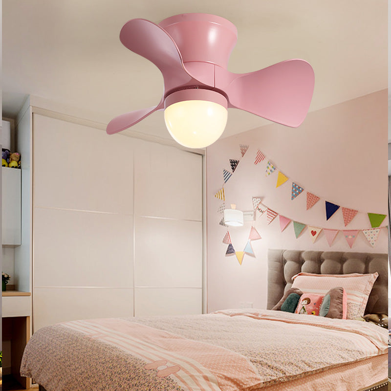 Flared Metal 3 Blades Ceiling Fan Lamp Fixture Macaron Remote Control LED Semi Flush, 23.5" Wide Clearhalo 'Ceiling Fans with Lights' 'Ceiling Fans' 'Kids Ceiling Fans' 'Kids' Lighting' 2477831