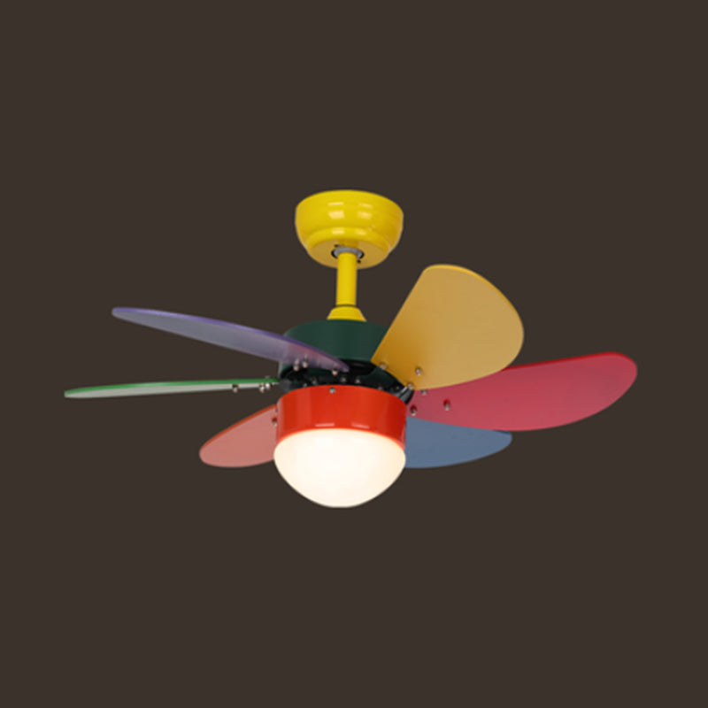 Acrylic Dome Remote Pendant Fan Lamp Macaron 30" Wide LED Semi Flush Mount Ceiling Light with 6-Blade Yellow Remote Clearhalo 'Ceiling Fans with Lights' 'Ceiling Fans' 'Modern Ceiling Fans' 'Modern' Lighting' 2477853