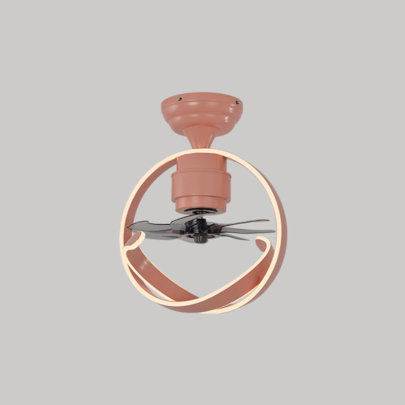 7 Blades Macaron Circular Ceiling Fan Light Acrylic Bedroom 19.5" Wide LED Semi Flush Light Fixture with Remote Pink Remote Clearhalo 'Ceiling Fans with Lights' 'Ceiling Fans' 'Modern Ceiling Fans' 'Modern' Lighting' 2477859