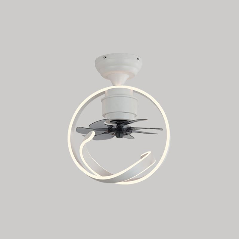 7 Blades Macaron Circular Ceiling Fan Light Acrylic Bedroom 19.5" Wide LED Semi Flush Light Fixture with Remote White Remote Clearhalo 'Ceiling Fans with Lights' 'Ceiling Fans' 'Modern Ceiling Fans' 'Modern' Lighting' 2477860