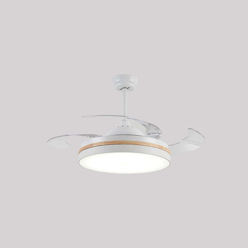 43" W Round Dining Room Hanging Fan Light Fixture Acrylic LED Nordic Semi Flush Lamp with 3-Blade and Remote White Remote Clearhalo 'Ceiling Fans with Lights' 'Ceiling Fans' 'Modern Ceiling Fans' 'Modern' Lighting' 2477873