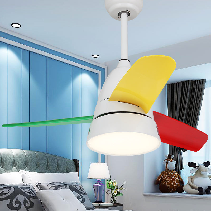 Macaron Style Conical Hanging Fan Light Metal Kids Room 26" Wide LED Semi Flush Ceiling Light, 3 Blades Clearhalo 'Ceiling Fans with Lights' 'Ceiling Fans' 'Modern Ceiling Fans' 'Modern' Lighting' 2477913