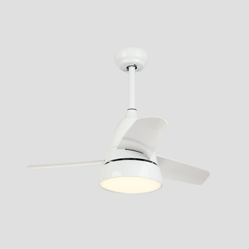 Macaron Style Conical Hanging Fan Light Metal Kids Room 26" Wide LED Semi Flush Ceiling Light, 3 Blades White Clearhalo 'Ceiling Fans with Lights' 'Ceiling Fans' 'Modern Ceiling Fans' 'Modern' Lighting' 2477915