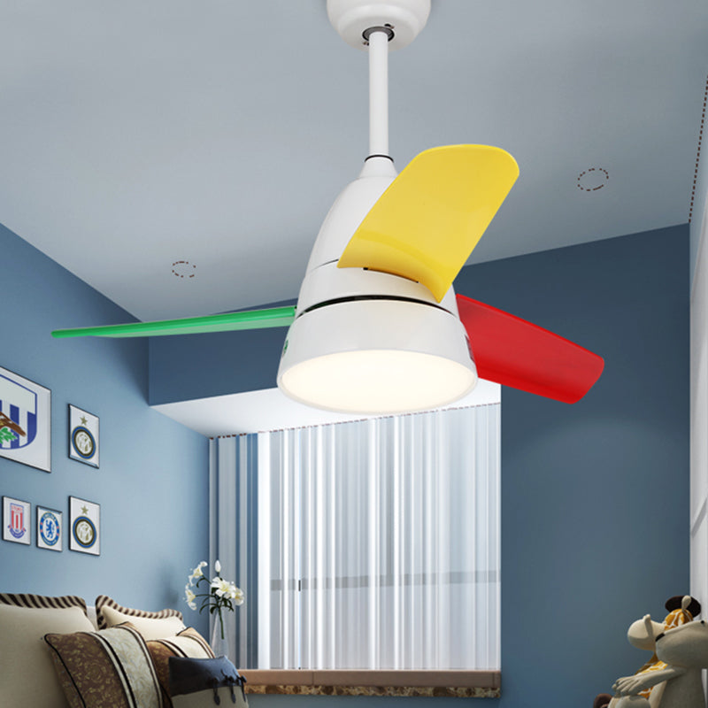 Macaron Style Conical Hanging Fan Light Metal Kids Room 26" Wide LED Semi Flush Ceiling Light, 3 Blades Clearhalo 'Ceiling Fans with Lights' 'Ceiling Fans' 'Modern Ceiling Fans' 'Modern' Lighting' 2477916