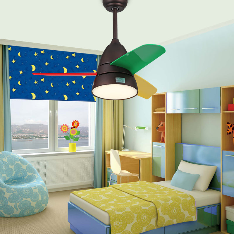 Macaron Style Conical Hanging Fan Light Metal Kids Room 26" Wide LED Semi Flush Ceiling Light, 3 Blades Clearhalo 'Ceiling Fans with Lights' 'Ceiling Fans' 'Modern Ceiling Fans' 'Modern' Lighting' 2477918