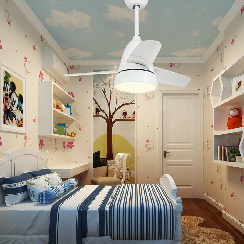 Macaron Style Conical Hanging Fan Light Metal Kids Room 26" Wide LED Semi Flush Ceiling Light, 3 Blades Clearhalo 'Ceiling Fans with Lights' 'Ceiling Fans' 'Modern Ceiling Fans' 'Modern' Lighting' 2477921