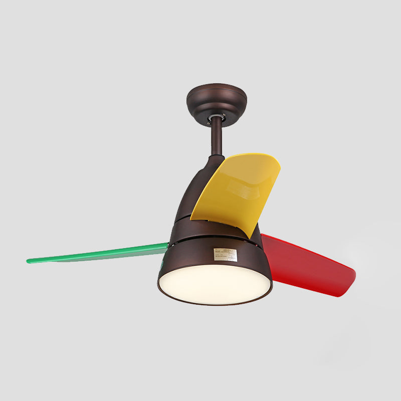 Macaron Style Conical Hanging Fan Light Metal Kids Room 26" Wide LED Semi Flush Ceiling Light, 3 Blades Clearhalo 'Ceiling Fans with Lights' 'Ceiling Fans' 'Modern Ceiling Fans' 'Modern' Lighting' 2477924