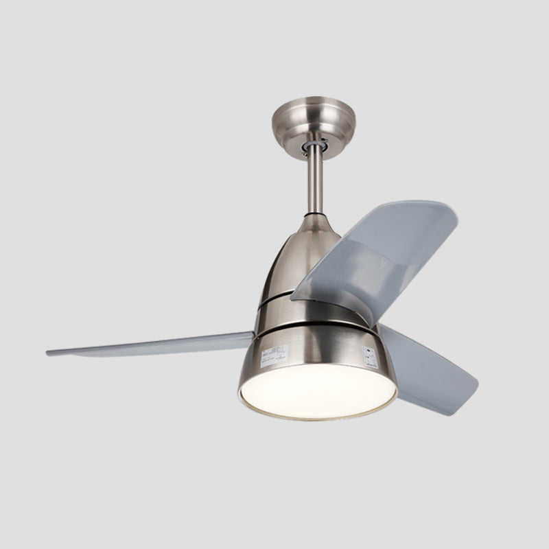 Macaron Style Conical Hanging Fan Light Metal Kids Room 26" Wide LED Semi Flush Ceiling Light, 3 Blades Clearhalo 'Ceiling Fans with Lights' 'Ceiling Fans' 'Modern Ceiling Fans' 'Modern' Lighting' 2477927