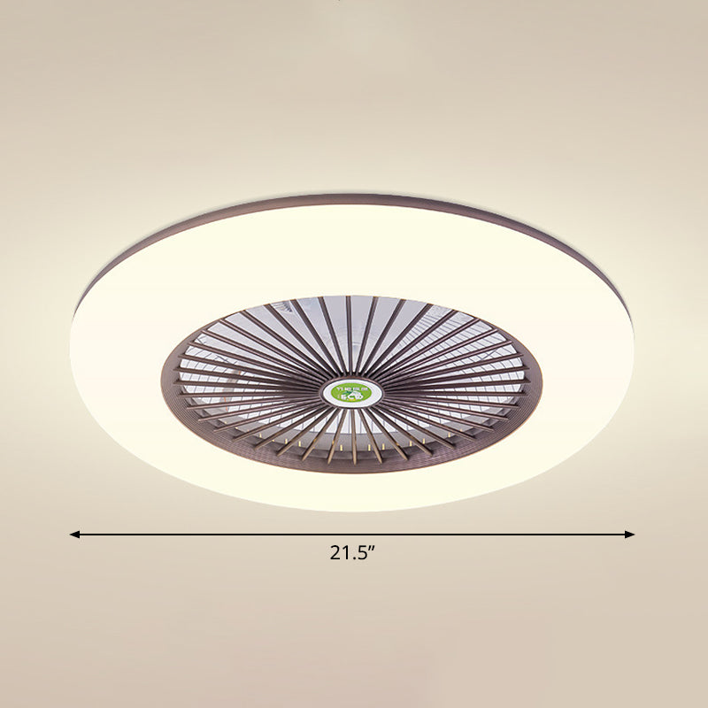 5 Blades Round Bedroom Ceiling Fan Light Metal Nordic LED Semi Flush Mount Lamp with Remote, 19.5" Wide Clearhalo 'Ceiling Fans with Lights' 'Ceiling Fans' 'Modern Ceiling Fans' 'Modern' Lighting' 2477980