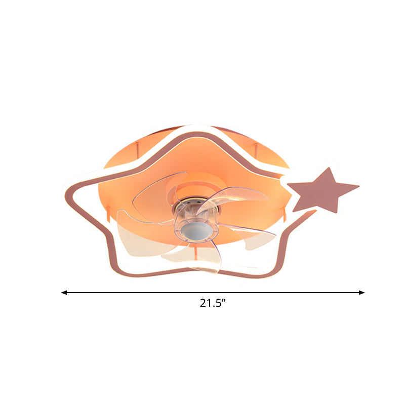 Loop Shaped Aluminum Fan Lighting Cartoon Pink Semi Flush Mounted Ceiling LED Light with Remote Control Clearhalo 'Ceiling Fans with Lights' 'Ceiling Fans' 'Kids Ceiling Fans' 'Kids' 'Modern Ceiling Fans' 'Modern' Lighting' 2477997