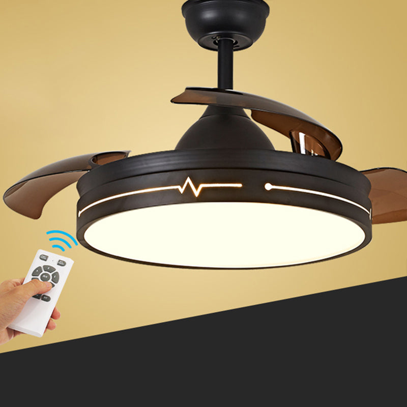 Remote Control Round 3-Blade Pendant Fan Lamp Nordic Metal Dining Room LED Semi Flush Mount Ceiling Fixture Black Remote Clearhalo 'Ceiling Fans with Lights' 'Ceiling Fans' 'Modern Ceiling Fans' 'Modern' Lighting' 2478002