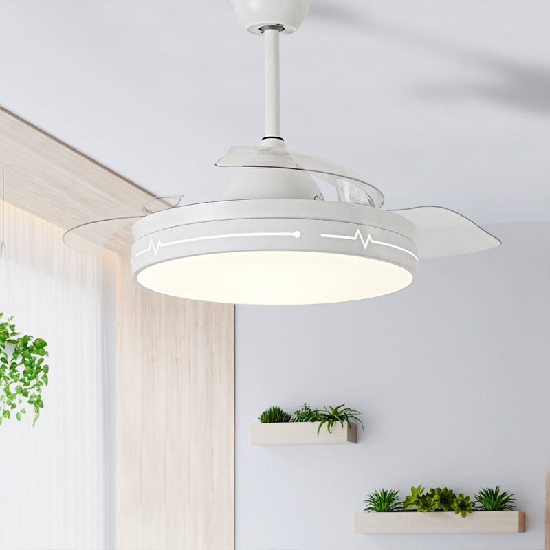Remote Control Round 3-Blade Pendant Fan Lamp Nordic Metal Dining Room LED Semi Flush Mount Ceiling Fixture Clearhalo 'Ceiling Fans with Lights' 'Ceiling Fans' 'Modern Ceiling Fans' 'Modern' Lighting' 2478003