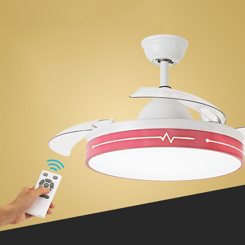 Remote Control Round 3-Blade Pendant Fan Lamp Nordic Metal Dining Room LED Semi Flush Mount Ceiling Fixture Clearhalo 'Ceiling Fans with Lights' 'Ceiling Fans' 'Modern Ceiling Fans' 'Modern' Lighting' 2478009