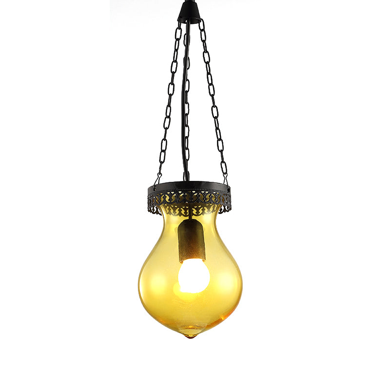 Traditionary Jar Ceiling Lamp Red/Yellow/Blue Glass 1/6 Heads Ceiling Light Fixture for Restaurant Clearhalo 'Ceiling Lights' 'Glass shade' 'Glass' 'Pendant Lights' 'Pendants' Lighting' 247802