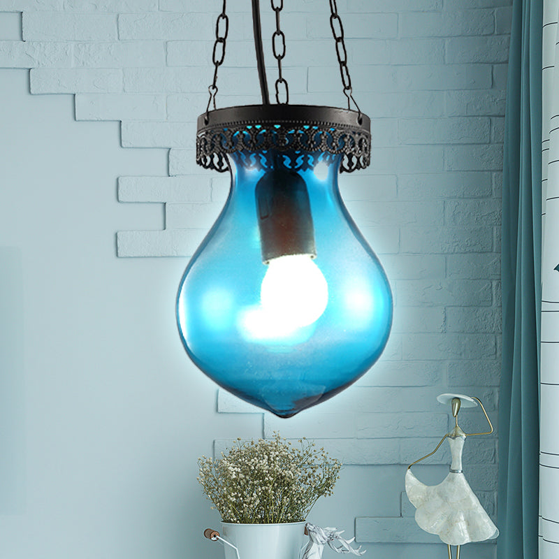 Traditionary Jar Ceiling Lamp Red/Yellow/Blue Glass 1/6 Heads Ceiling Light Fixture for Restaurant Clearhalo 'Ceiling Lights' 'Glass shade' 'Glass' 'Pendant Lights' 'Pendants' Lighting' 247806