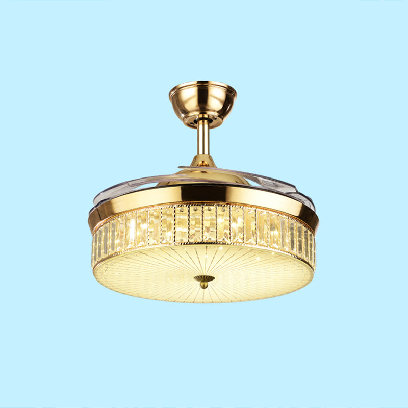 Minimalistic Round Pendant Fan Lighting Crystal Living Room LED Semi-Flush Ceiling Light with Remote Control Clearhalo 'Ceiling Fans with Lights' 'Ceiling Fans' 'Modern Ceiling Fans' 'Modern' Lighting' 2478091