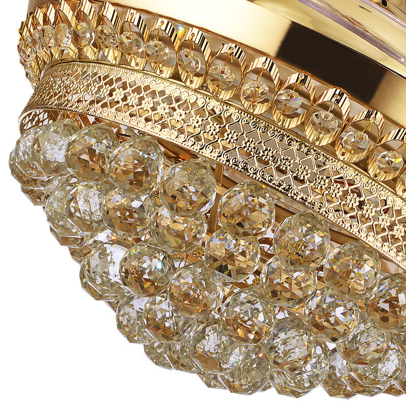 Tiered Crystal Orb Semi Flush Mount Light Contemporary Gold 4-Blade LED Hanging Fan Light Fixture Clearhalo 'Ceiling Fans with Lights' 'Ceiling Fans' 'Modern Ceiling Fans' 'Modern' Lighting' 2478095