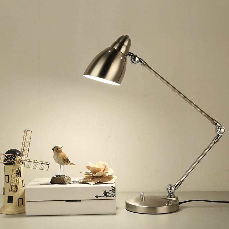 Iron Bell Shaped Table Lamp Industrial Single Study Room Desk Light with Swing Arm Nickel Clearhalo 'Lamps' 'Table Lamps' Lighting' 2478216
