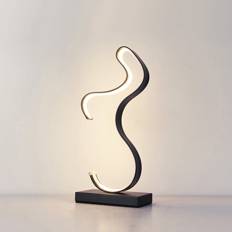Aluminum Line Art Night Lighting Minimalism LED Accent Table Light for Living Room Black Curved Clearhalo 'Lamps' 'Table Lamps' Lighting' 2478304