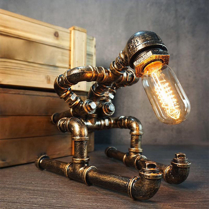 Wrought Iron Pipe Art Night Lamp Industrial 1-Bulb Boys Room Table Light in Bronze Clearhalo 'Lamps' 'Table Lamps' Lighting' 2478358