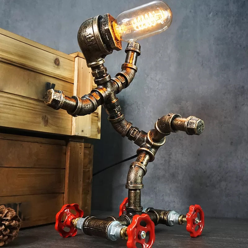 Wrought Iron Pipe Art Night Lamp Industrial 1-Bulb Boys Room Table Light in Bronze Bronze Car Clearhalo 'Lamps' 'Table Lamps' Lighting' 2478370