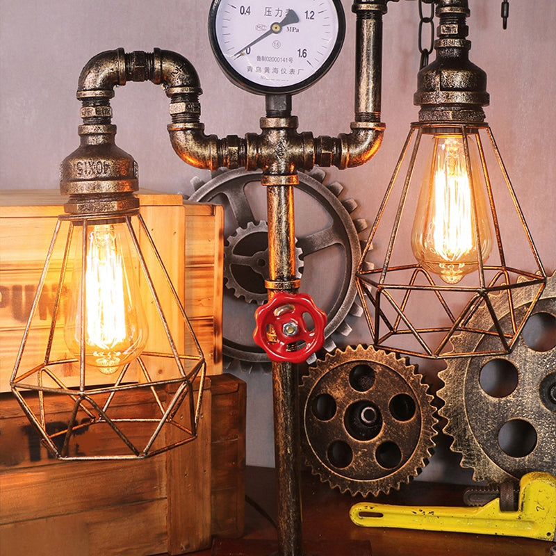 Metal Antiqued Bronze Table Light Water Pipe Creative Steampunk Style Nightstand Lamp Clearhalo 'Lamps' 'Table Lamps' Lighting' 2478390