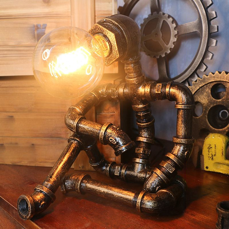 Metal Antiqued Bronze Table Light Water Pipe Creative Steampunk Style Nightstand Lamp Bronze Sitting Clearhalo 'Lamps' 'Table Lamps' Lighting' 2478393