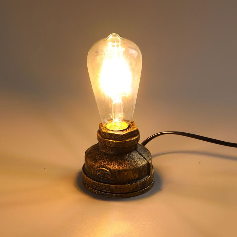 Industrial Pipe Style Night Light 1-Light Wrought Iron Accent Table Lamp in Bronze Bronze Bulged Clearhalo 'Lamps' 'Table Lamps' Lighting' 2478410