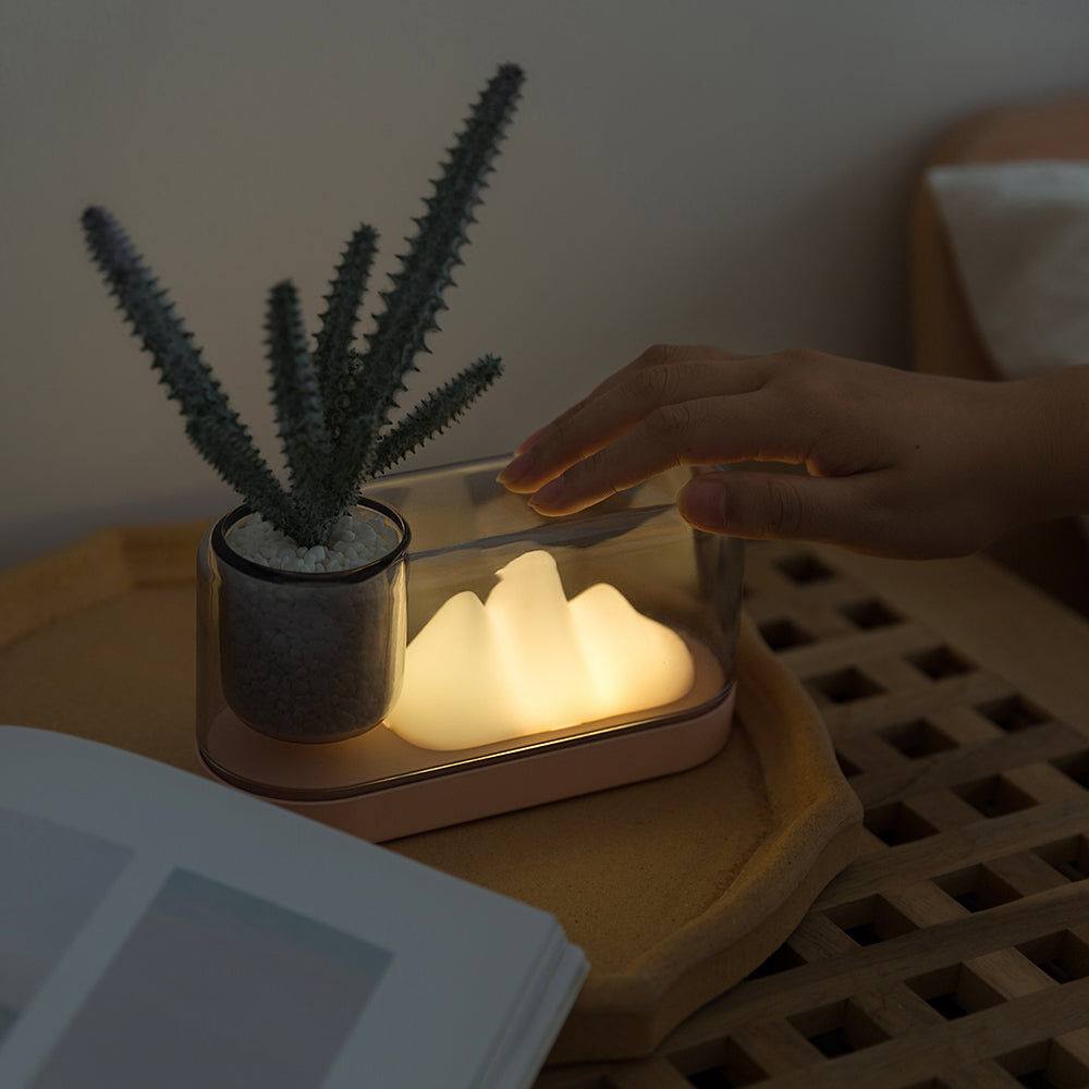 Plastic Mountain Shaped Night Light Artistic Rechargeable LED Table Lamp with Oval Cover and Storage Cup Clearhalo 'Lamps' 'Table Lamps' Lighting' 2478468