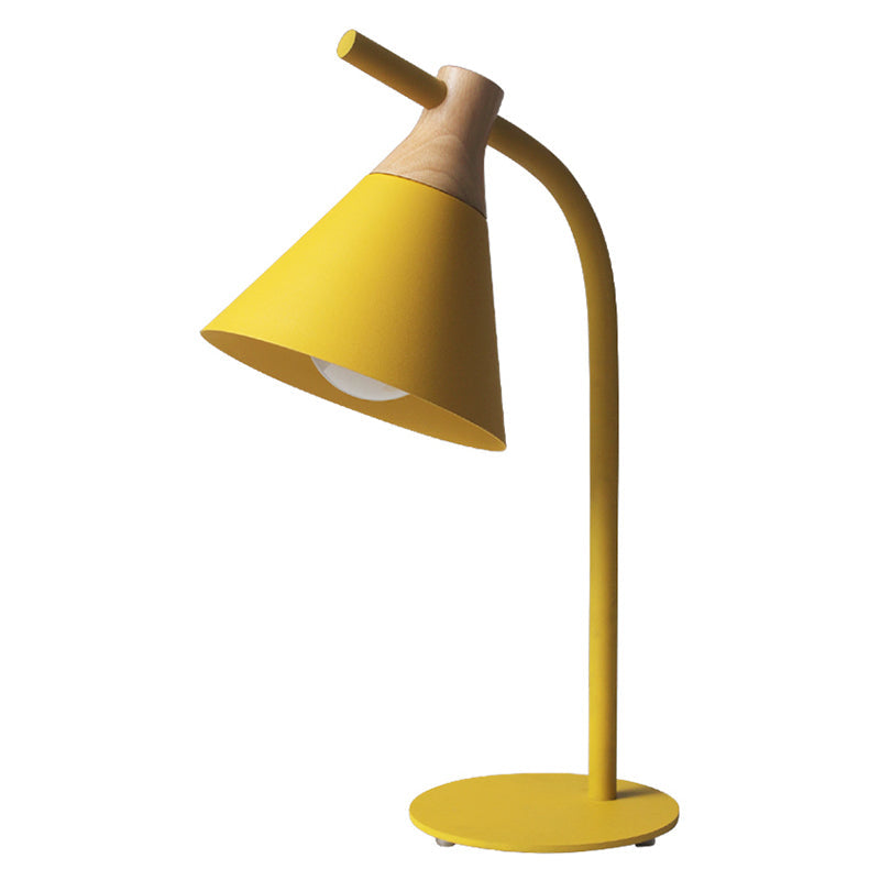 Metal Conical Table Light Macaron Single-Bulb Nightstand Lamp with Bend Arm for Bedroom Clearhalo 'Lamps' 'Table Lamps' Lighting' 2478493