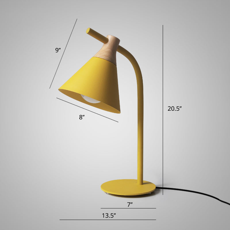Metal Conical Table Light Macaron Single-Bulb Nightstand Lamp with Bend Arm for Bedroom Clearhalo 'Lamps' 'Table Lamps' Lighting' 2478494