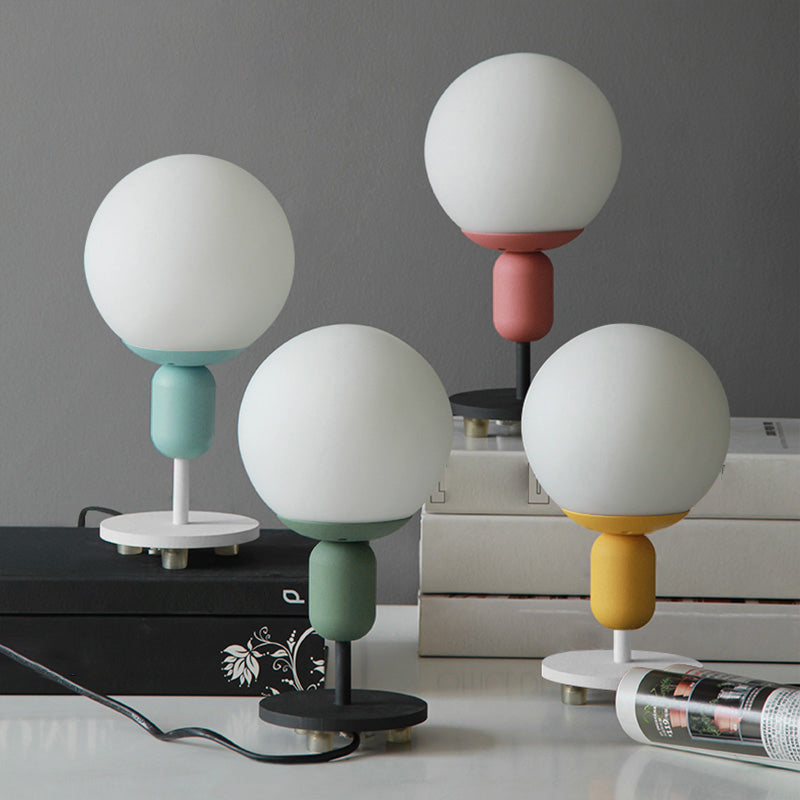 White Glass Spherical Night Lamp Macaron 1 Head Table Light for Childrens Bedroom Clearhalo 'Lamps' 'Table Lamps' Lighting' 2478500