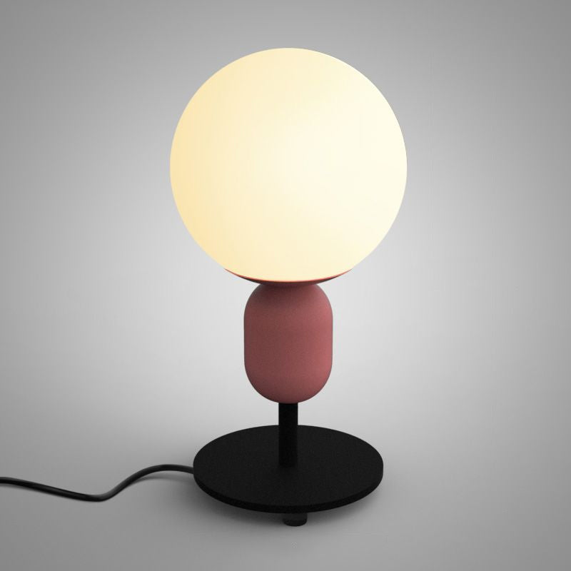 White Glass Spherical Night Lamp Macaron 1 Head Table Light for Childrens Bedroom Pink Long Arm Clearhalo 'Lamps' 'Table Lamps' Lighting' 2478501