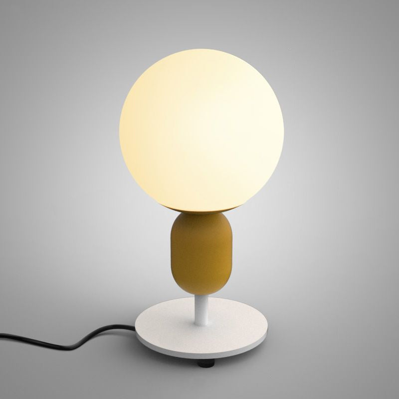 White Glass Spherical Night Lamp Macaron 1 Head Table Light for Childrens Bedroom Yellow Short Arm Clearhalo 'Lamps' 'Table Lamps' Lighting' 2478503