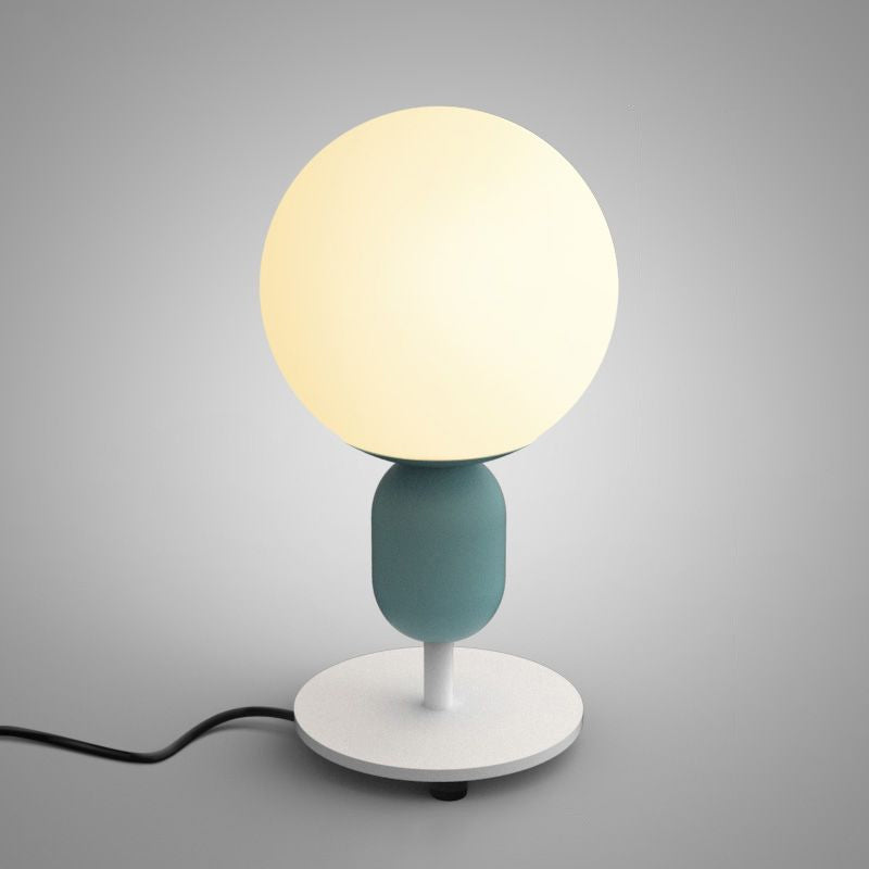 White Glass Spherical Night Lamp Macaron 1 Head Table Light for Childrens Bedroom Blue Short Arm Clearhalo 'Lamps' 'Table Lamps' Lighting' 2478506