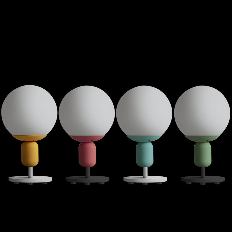 White Glass Spherical Night Lamp Macaron 1 Head Table Light for Childrens Bedroom Clearhalo 'Lamps' 'Table Lamps' Lighting' 2478507