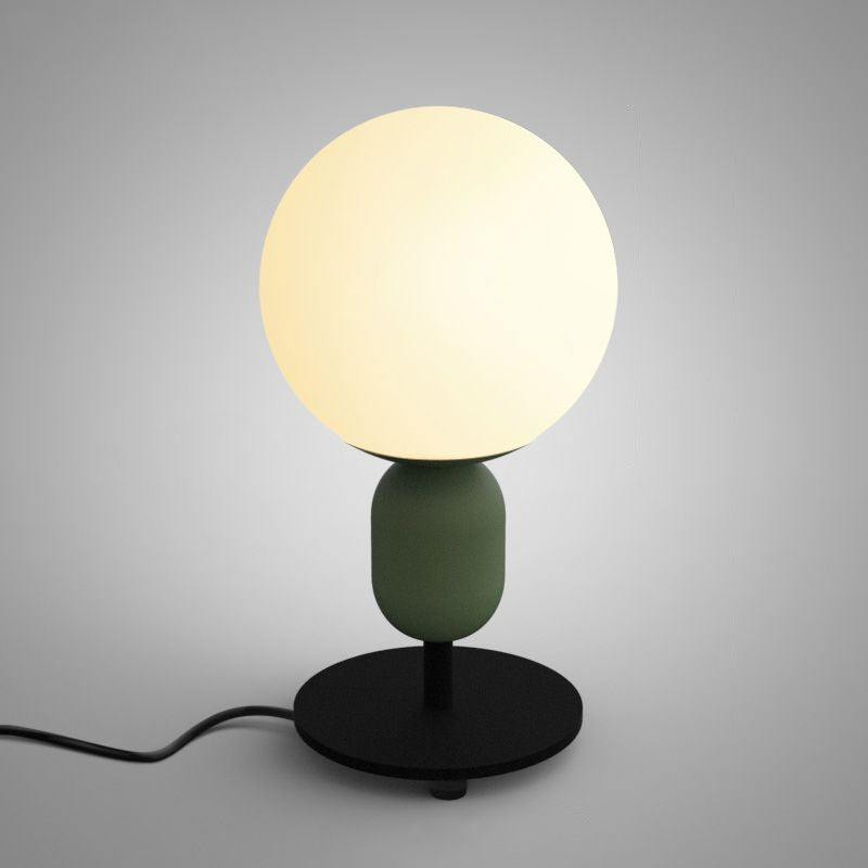 White Glass Spherical Night Lamp Macaron 1 Head Table Light for Childrens Bedroom Green Short Arm Clearhalo 'Lamps' 'Table Lamps' Lighting' 2478510