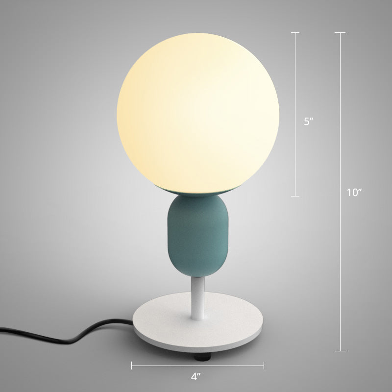 White Glass Spherical Night Lamp Macaron 1 Head Table Light for Childrens Bedroom Clearhalo 'Lamps' 'Table Lamps' Lighting' 2478513