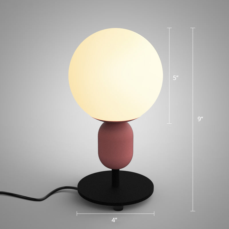 White Glass Spherical Night Lamp Macaron 1 Head Table Light for Childrens Bedroom Clearhalo 'Lamps' 'Table Lamps' Lighting' 2478518