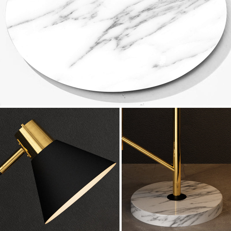 Cone Shade Living Room Task Floor Lamp Nordic Metal 1 Head Floor Light with Marble Tray Clearhalo 'Floor Lamps' 'Lamps' Lighting' 2478720