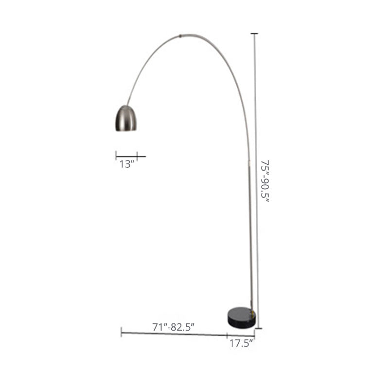 Stainless Steel Dome Floor Light Industrial 1 Bulb Living Room Standing Lamp with Vent Design and Fishing Rod Arm Clearhalo 'Floor Lamps' 'Lamps' Lighting' 2478729